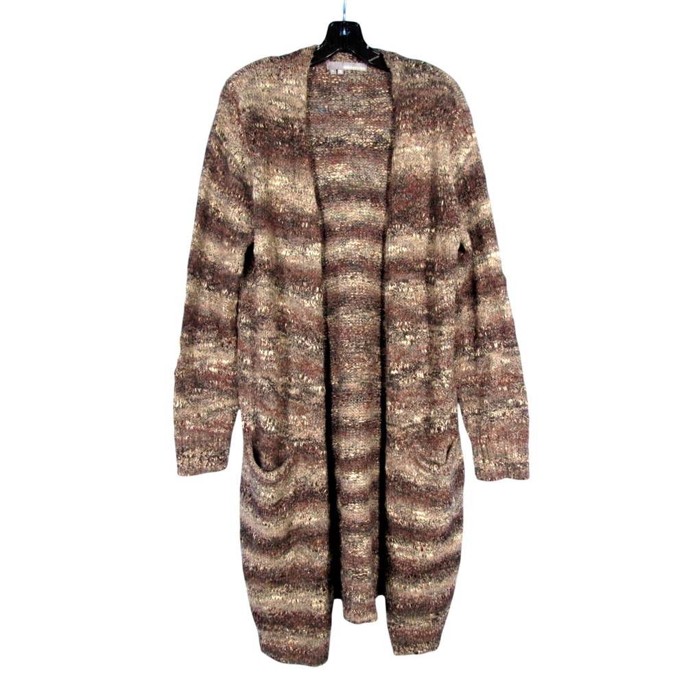 360 SWEATER Soft MARLE STRIPE Brown/Multi LONG 2-POCKET Sweater/Cardigan Sz L